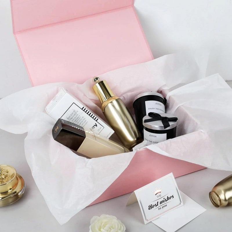 UoeRing 1 Pcs Pink Gift Box 9.5x6x3 inch Small Luxury Gift Box for Presents with Magnetic Lid Collapsible,Birthday,Christmas,Contains Card, Ribbon, Tissue Paper,Shredded Paper Fille - Image 5